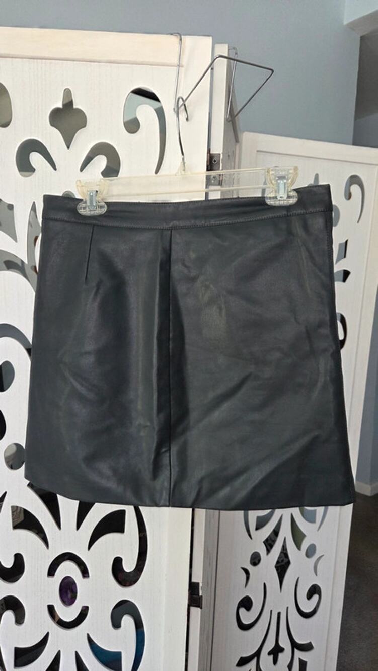 Double Zero Dark Gray Black Faux Leather Mini Skirt Size Large L High Waisted